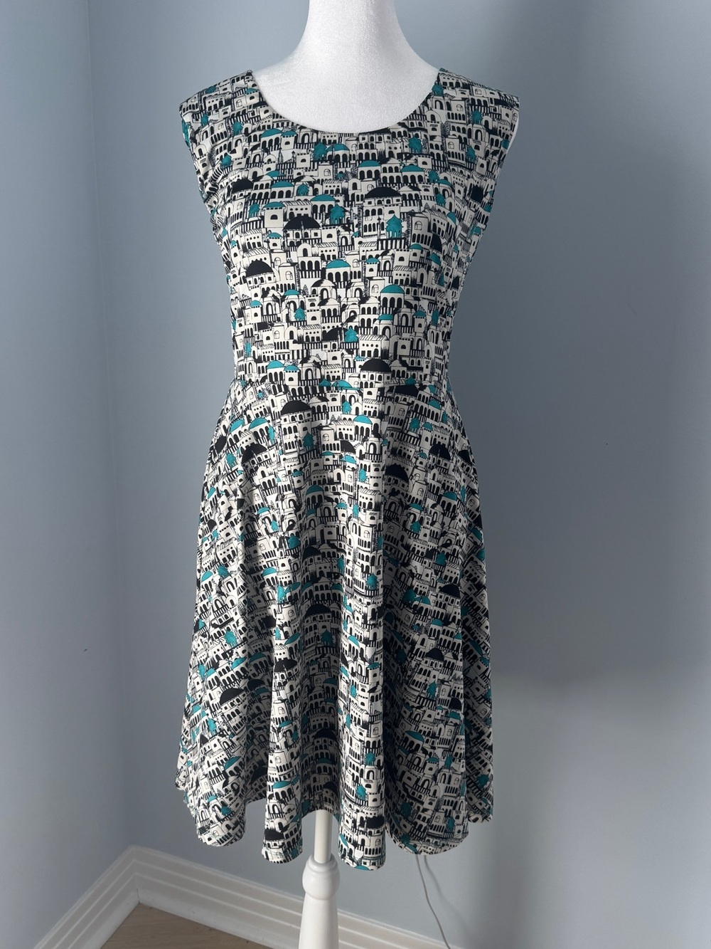 Teal & Black Printed Reversible Front/Back, Inside/Out Travel Dress